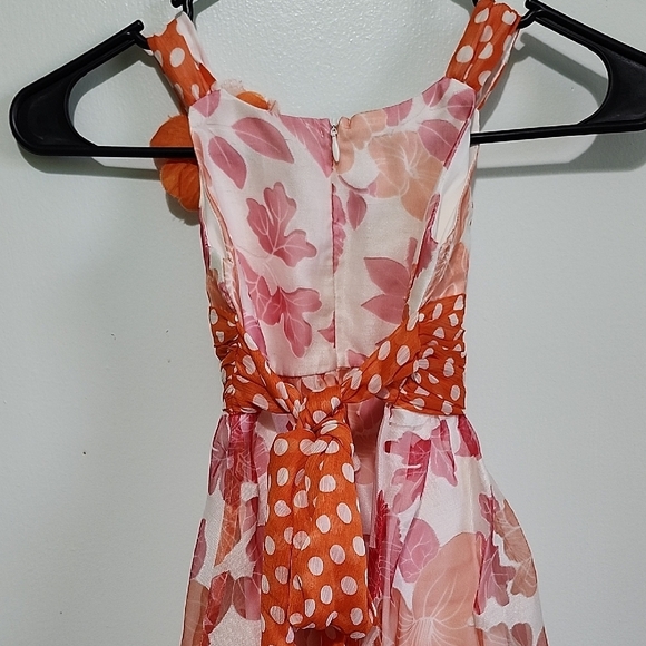 Bonnie Jean Orange Floral Dress with Polka Dots - Picture 6 of 6